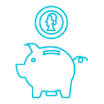 Cost-effective outsourced CFO: Piggy bank icon representing savings and real-time strategy