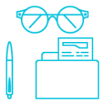 Due diligence icon: Eyeglasses and document for thorough investigation of risks and compliance