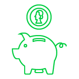 Cost-effective outsourced CFO: Piggy bank icon representing savings and real-time strategy