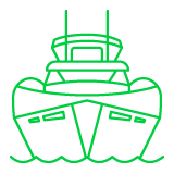 Supply chain efficiency icon: Ship representing procurement and competitive prices