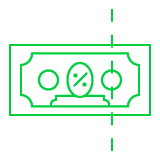 Cross-border tax optimization icon: Bill/Money divided in half for deductions and enhanced profitability